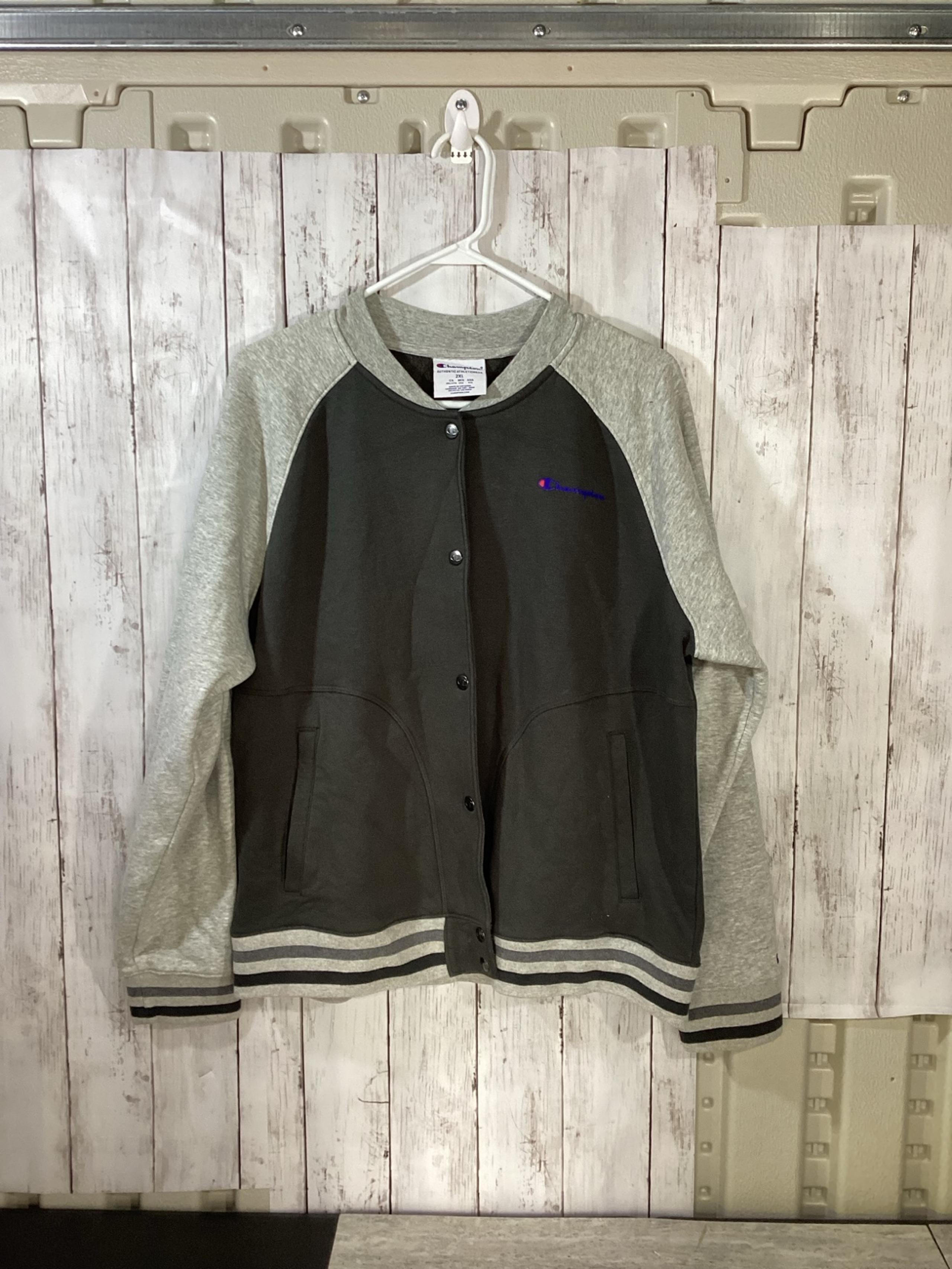 Champion Varsity Jacket men  2xl Snap 2Tone Gray Sweatshirt Preppy Fleece new