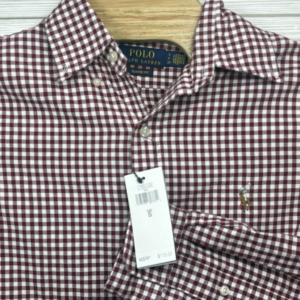NWT Polo Ralph Lauren Men's Classic Fit Red & White Gingham Button Down Sz Sm