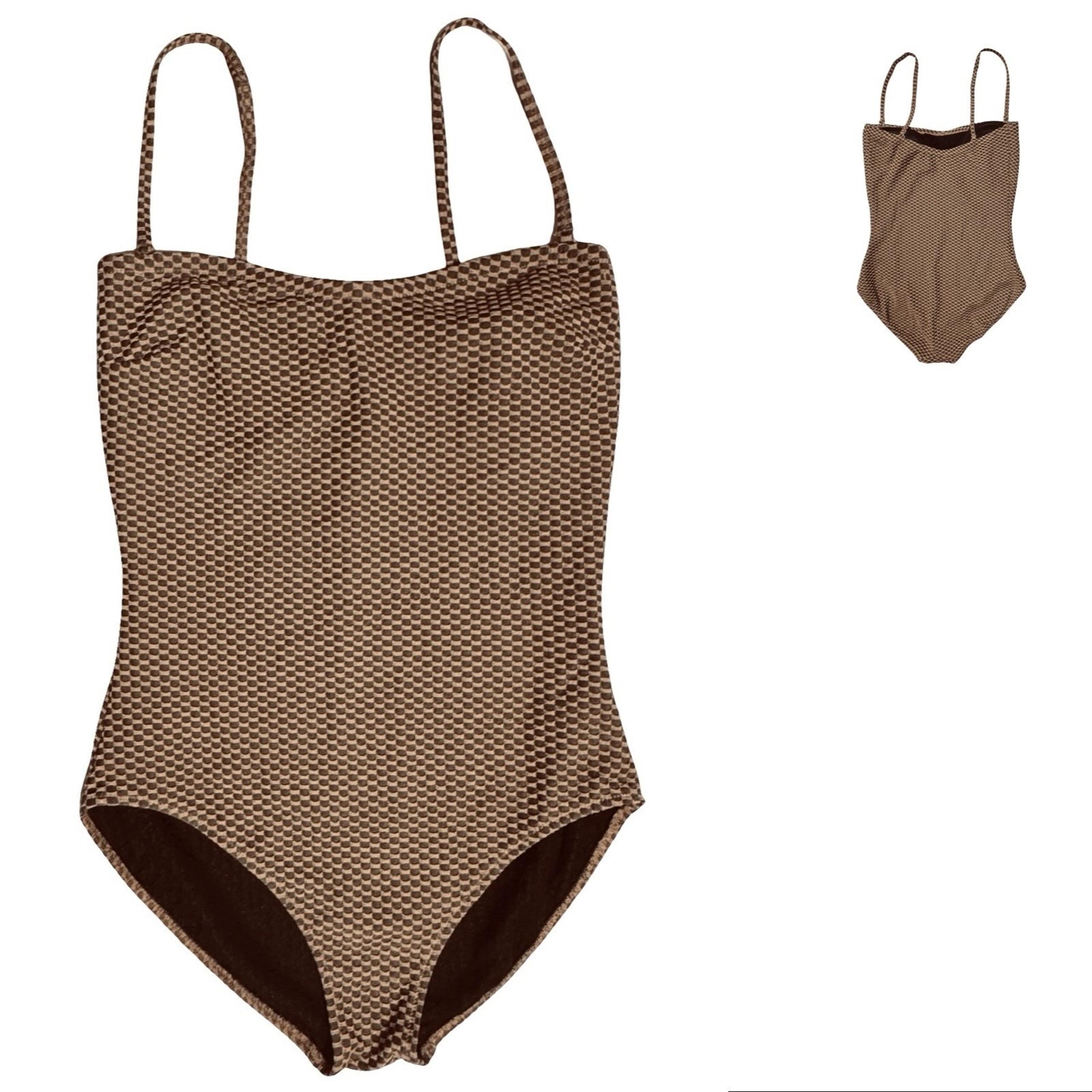 Gottex Swimsuit Womens Size 14 Brown Gold Textured One Piece Retro Adjustable