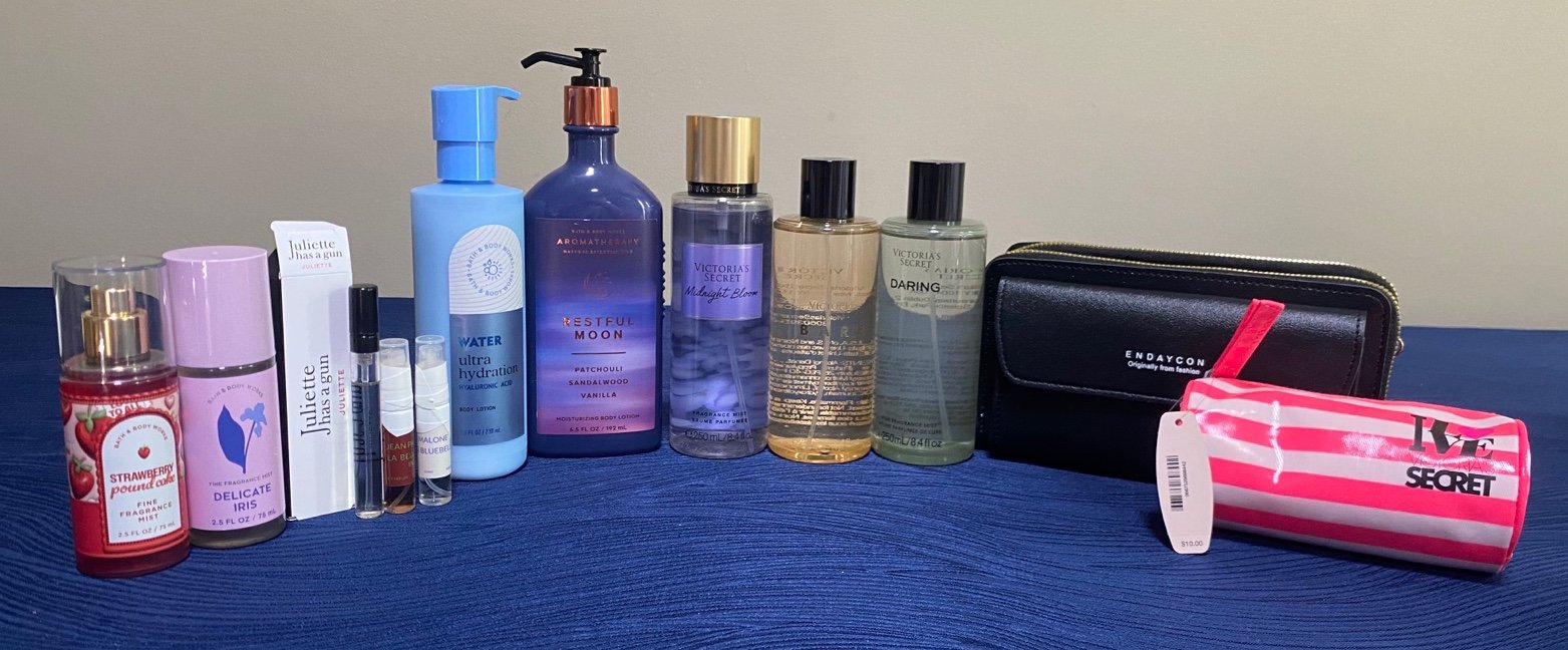 Victoria’s Secret and Bath & Body Works Beauty + Perfume Samples + Purse/Pouch