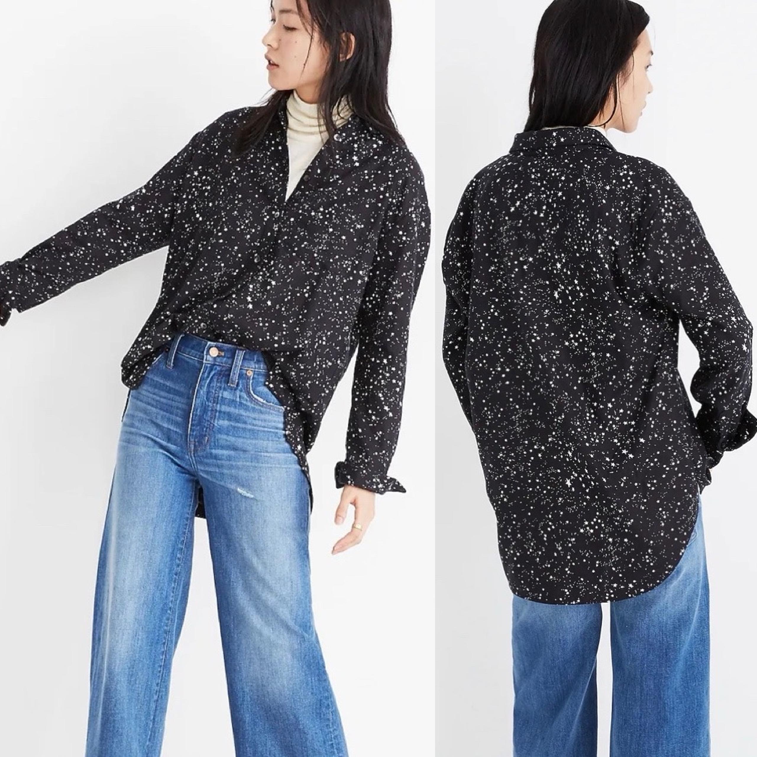Madewell Ex-Boyfriend Oversized Star Print Button Down Shirt Women’s Size XS