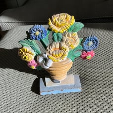 Antique Cast Iron Doorstop Floral Flower Basket Flowers Yellow Shabby Chic