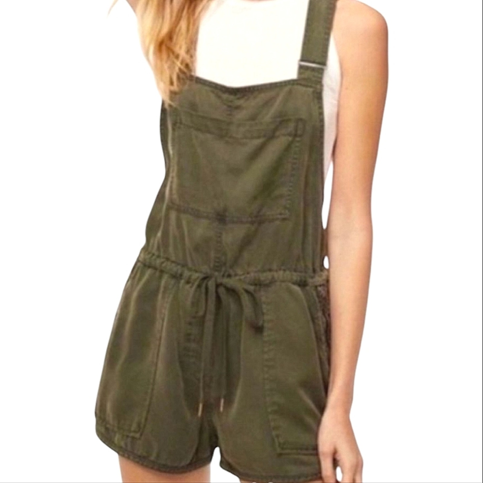Aritzia Wilfred Free Beatriz Romper Lyocell Boho Utility Shortalls Army Green SM