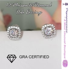 1 ct GENUINE MOISSANITE DIAMOND 18KG/925 halo earrings studs