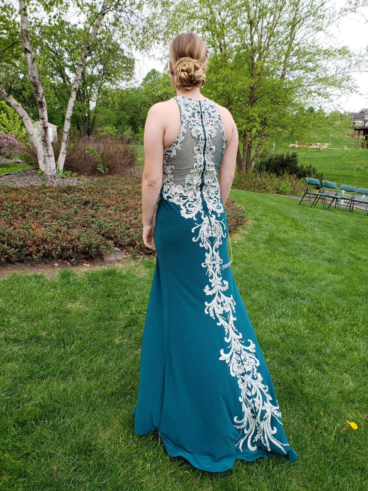 Teal Embroidered Formal prom dress