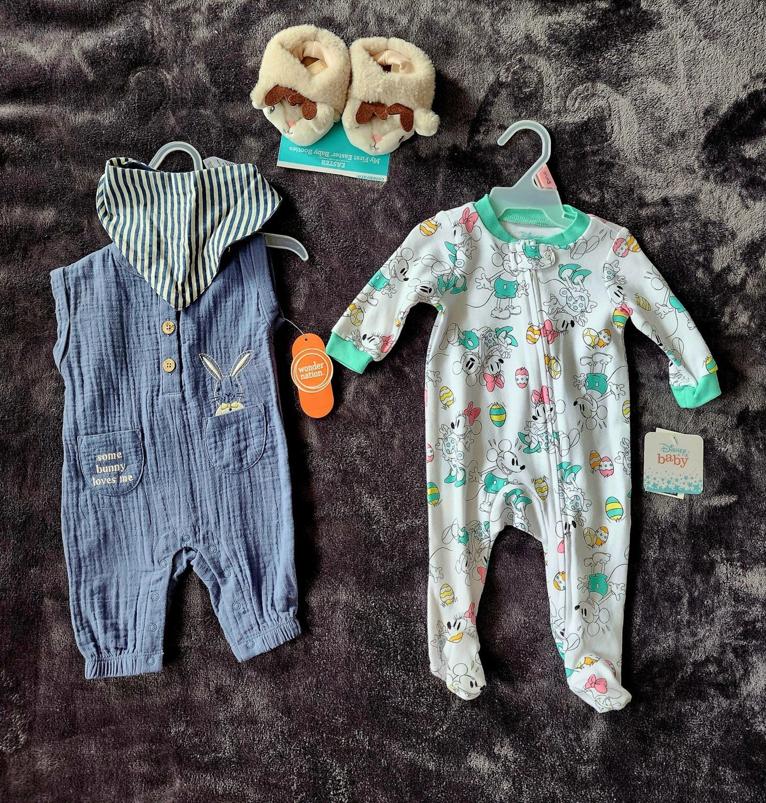 NWT baby boy or girl Easter clothes bundle Romper & bandana, Pajama & Slippers
