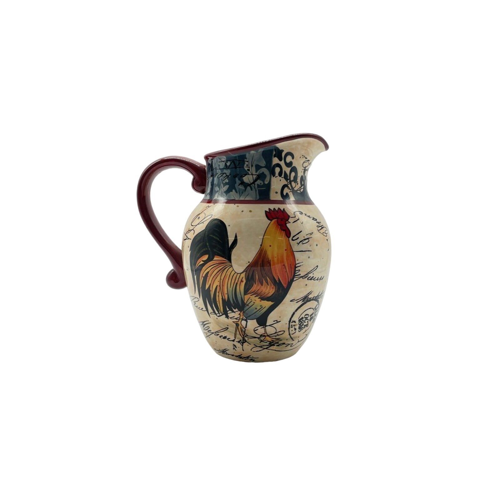 Geoffrey Allen Ceramic Certified International Rooster Pitcher 8” Farmhouse Sty