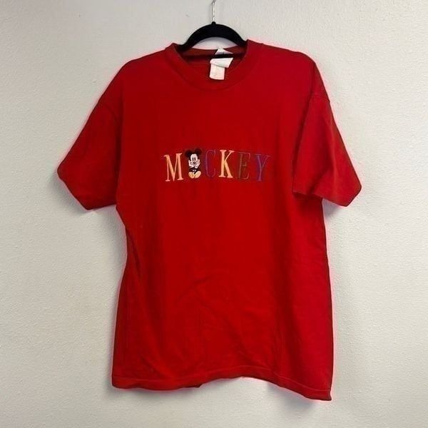Vintage 90s Mickey & Co. Men's Crew Neck Red Shirt Sleeves T-Shirt Size XL