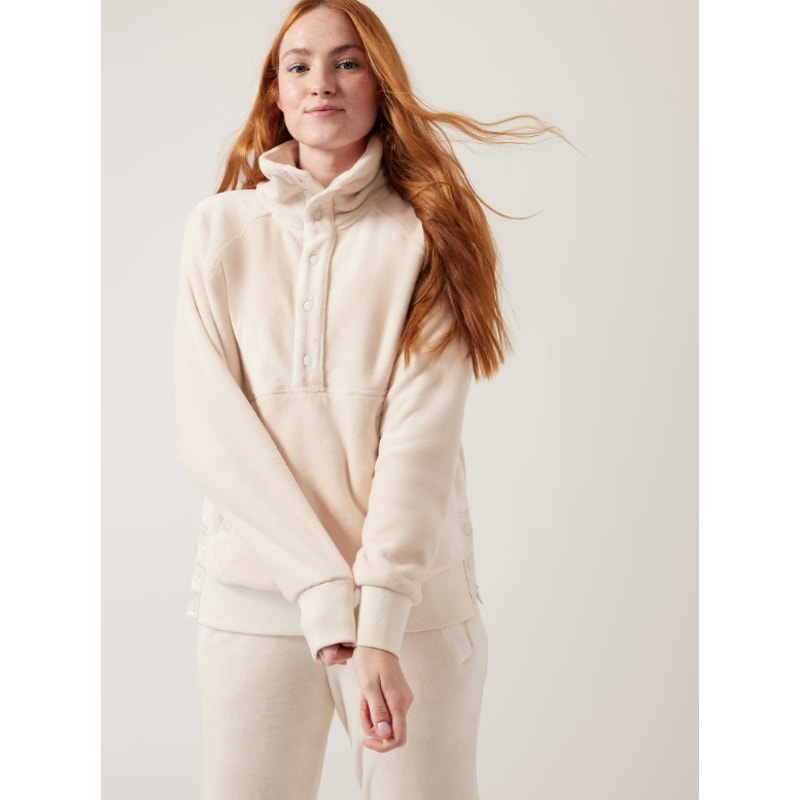 Athleta Recover Cozy Snap Front Teddy Sherpa Pullover Sweatshirt Size Small
