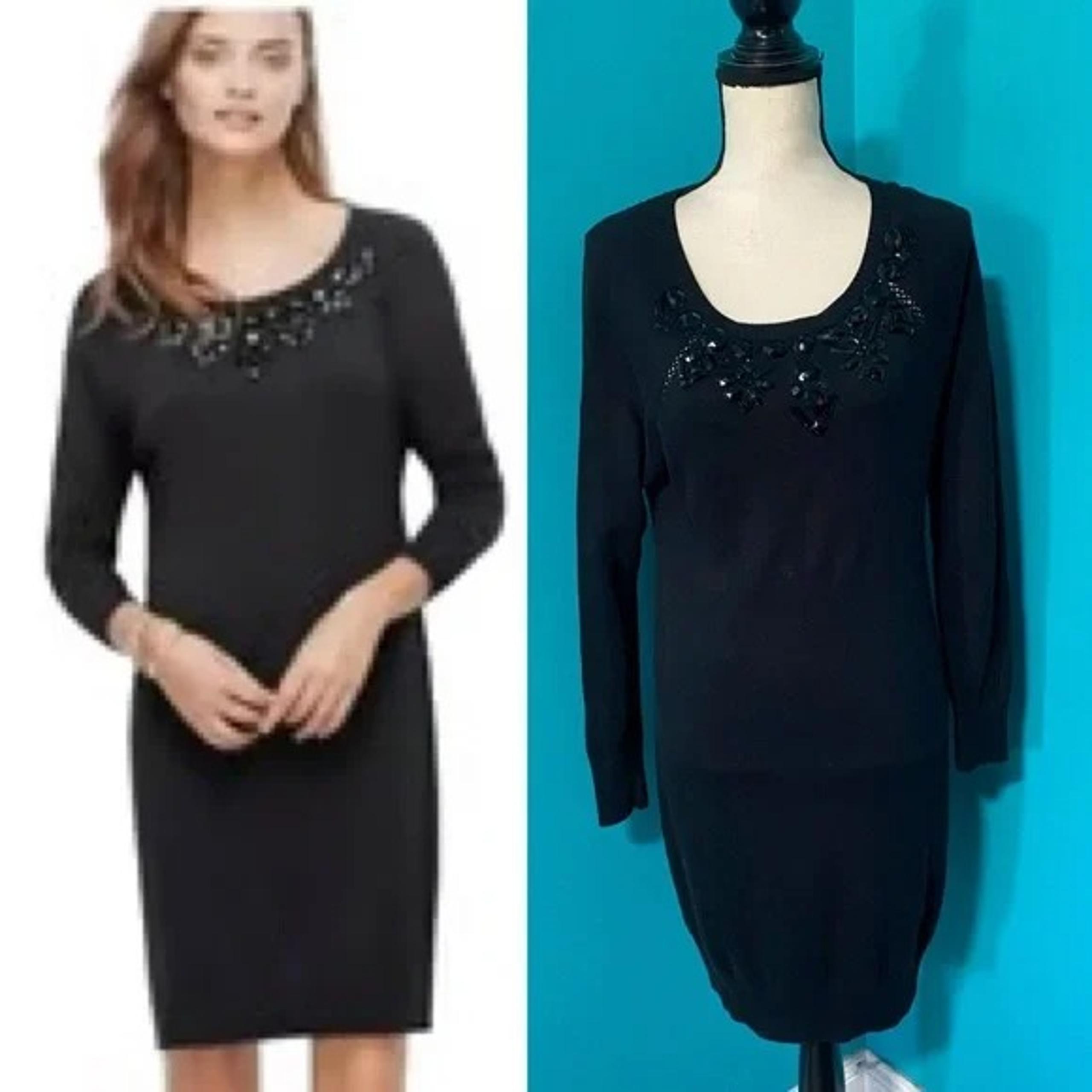 Ann Taylor S Black Beaded Neckline Knee Length Sweater Dress