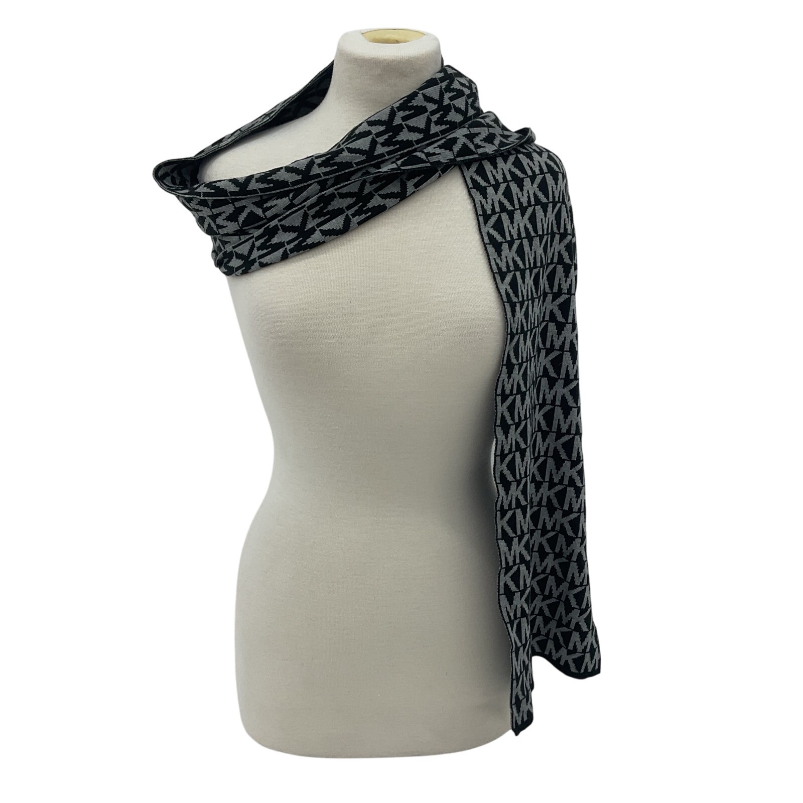 Michael Kors Acrylic Women's Monogram Logo Winter Black & Gray Scarf - Preowned