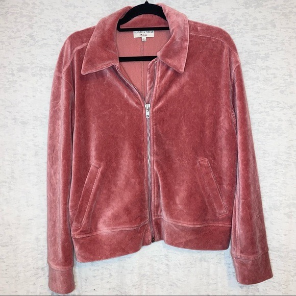 Madewell Texture X Thread Pink Velour Corduroy Zip Up Bomber Boxy Jacket Size S