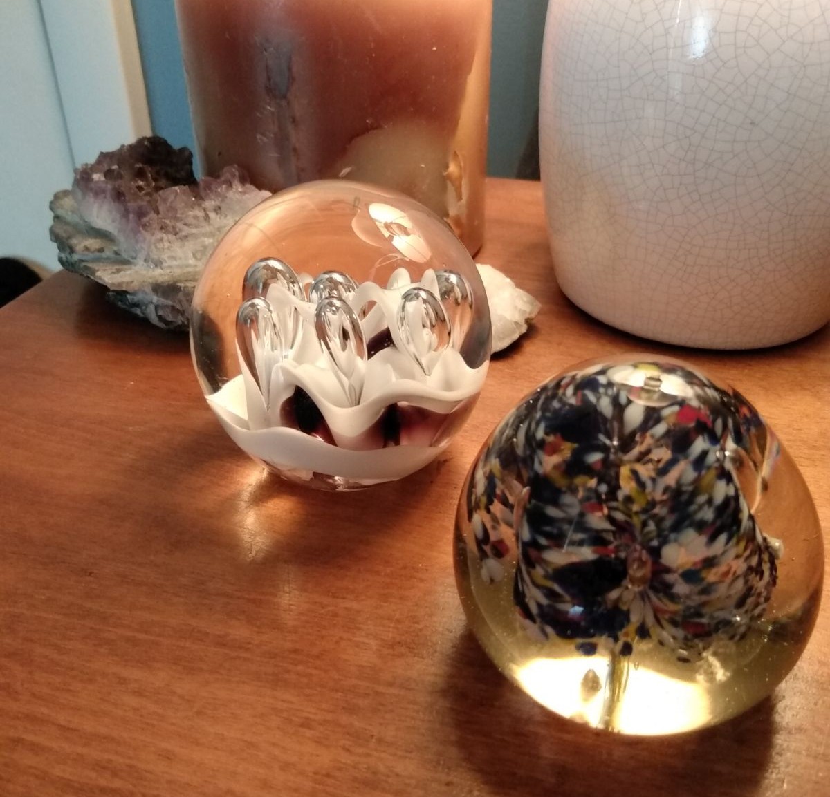 Set of Glass Vintage Paperweights.