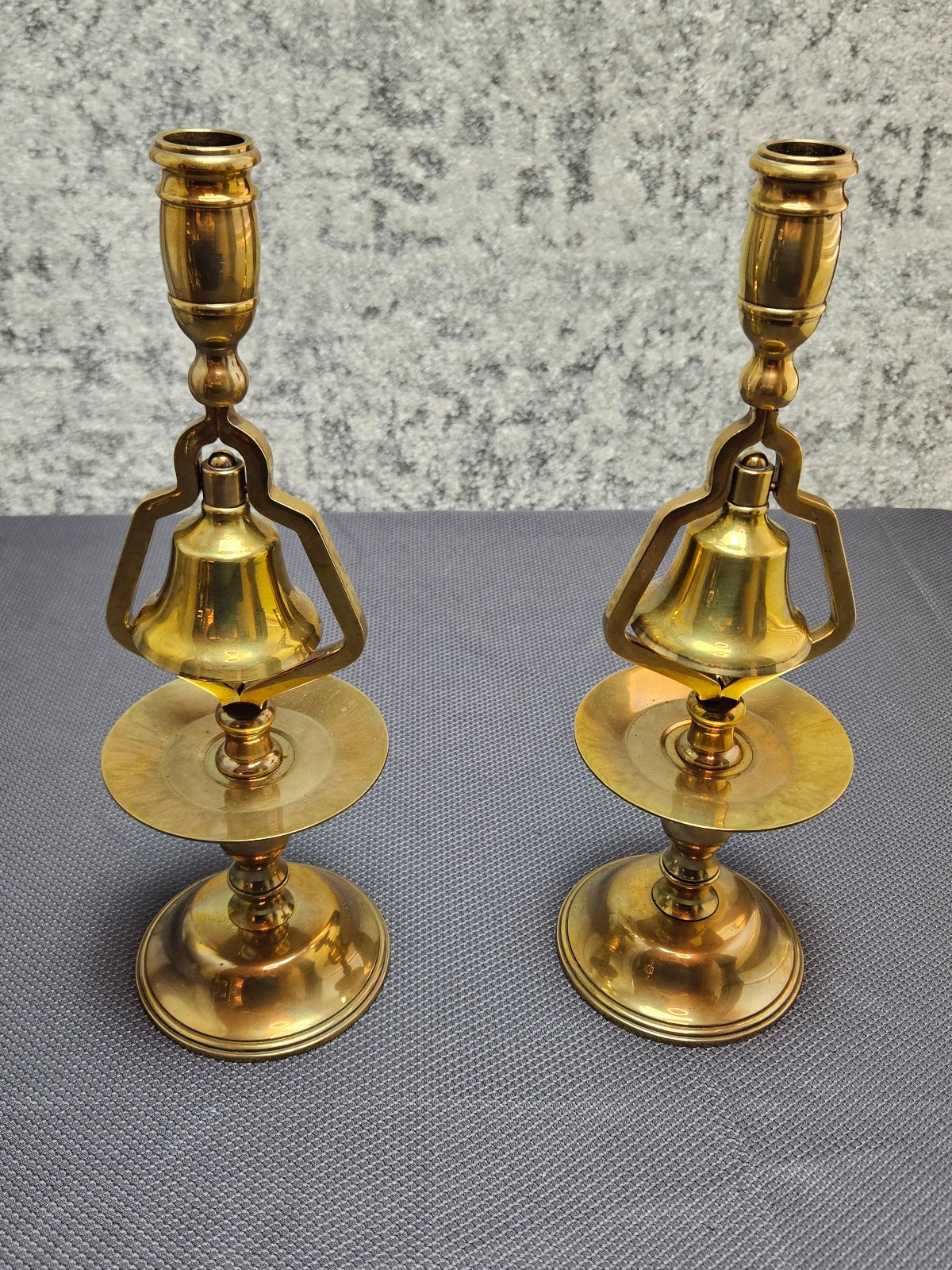 Vintage Set Brass English Victorian 13 Candlestick Holder Tavern w/Service Bell