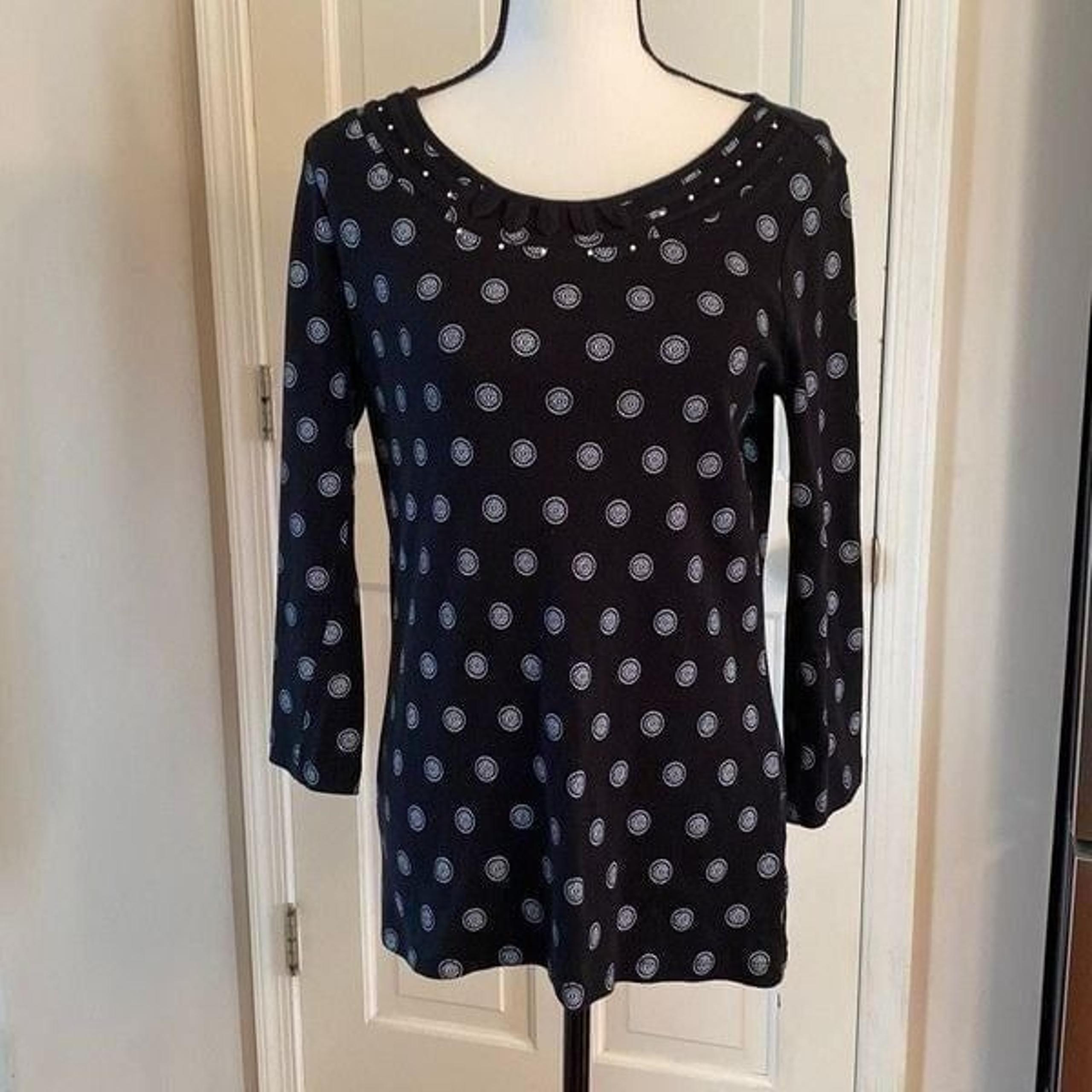 Kim Rogers black geometric print knit top size S