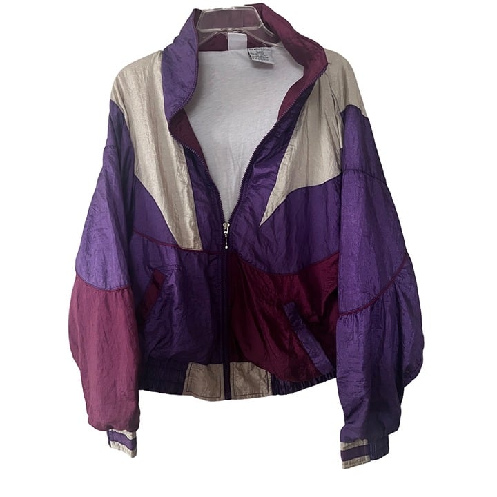 Athletic Works Color Block Purple Windbreaker Lightweight 80's 90's Size M