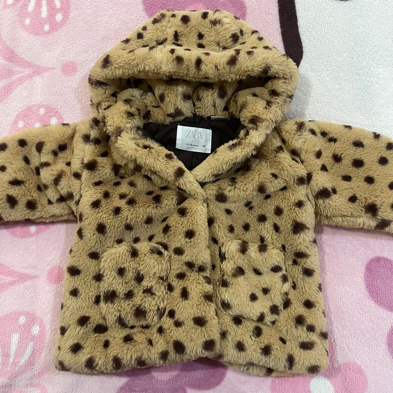 Zara Baby Girl Furry Print Coat Jacket - Size: 12-18 Months
