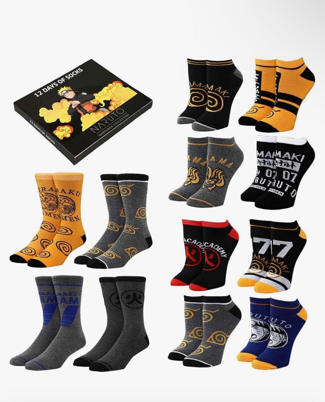 New Bioworld Naruto 12-Day Sock Box fits men shoe size 8-12