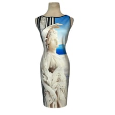 Clover Canyon white black blue print bodycon mini dress size Medium