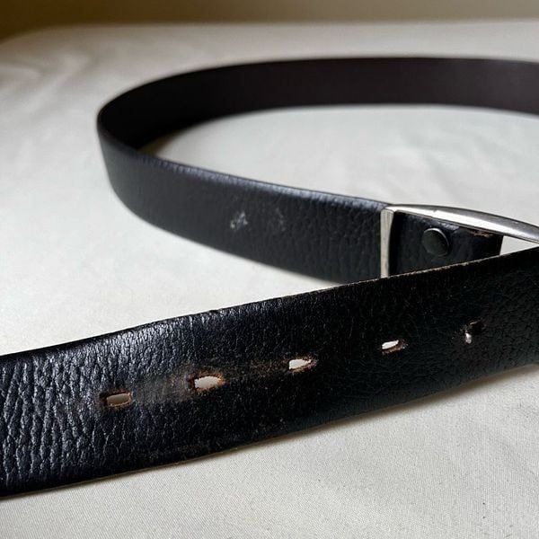 Vintage Reversible Leather Belt Black Brown Removable Silver