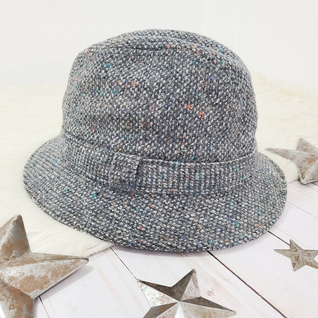 Vintage Pendleton Wool Fedora Hat Gray Rainbow Tweed Size Large