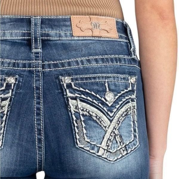 New MISS ME Women's Silver Cross Stitch Flare Denim Jean M3444F57V 30 x 32 Tall