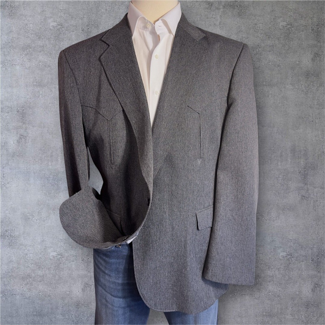 CIRLCE S MADE USA Vintage Mens Blazer Sport Coat Two Button Jacket 50R Gray Suit
