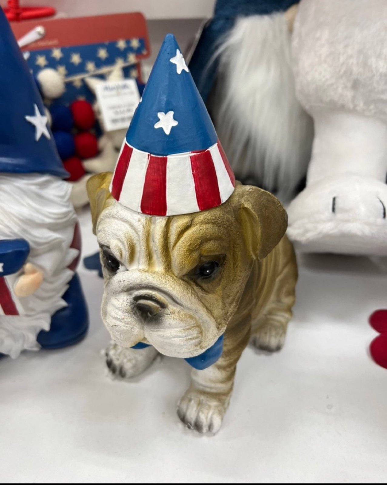 Patriotic Bulldog Puppy Resin Wearing Patriotic Hat