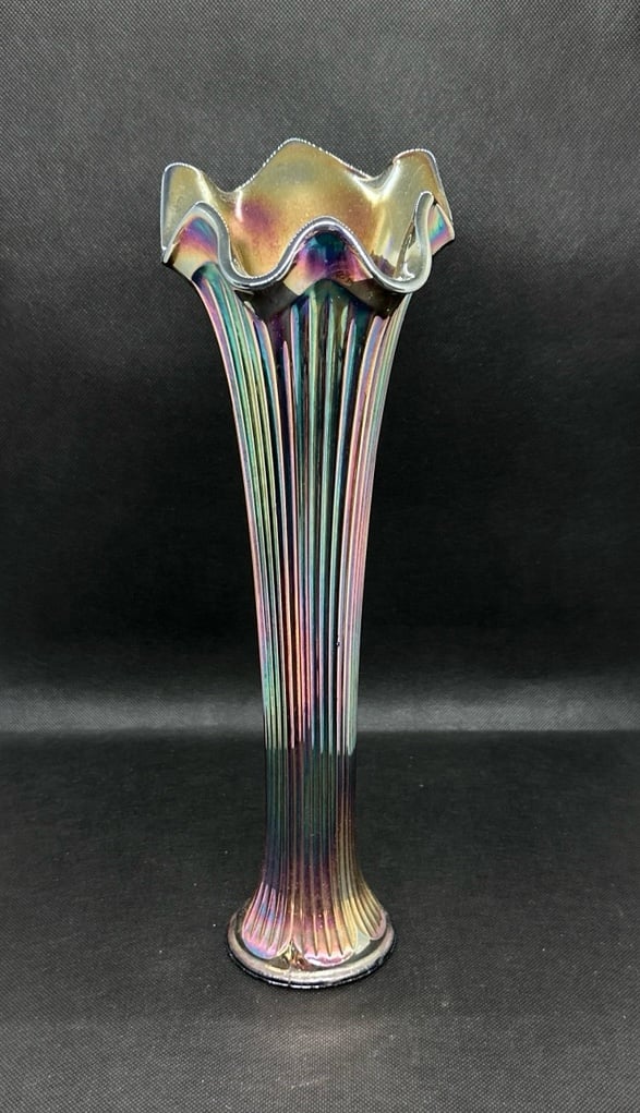 Vintage Fenton Art Glass Fine Rib Carnival Glass Vase 12.5”