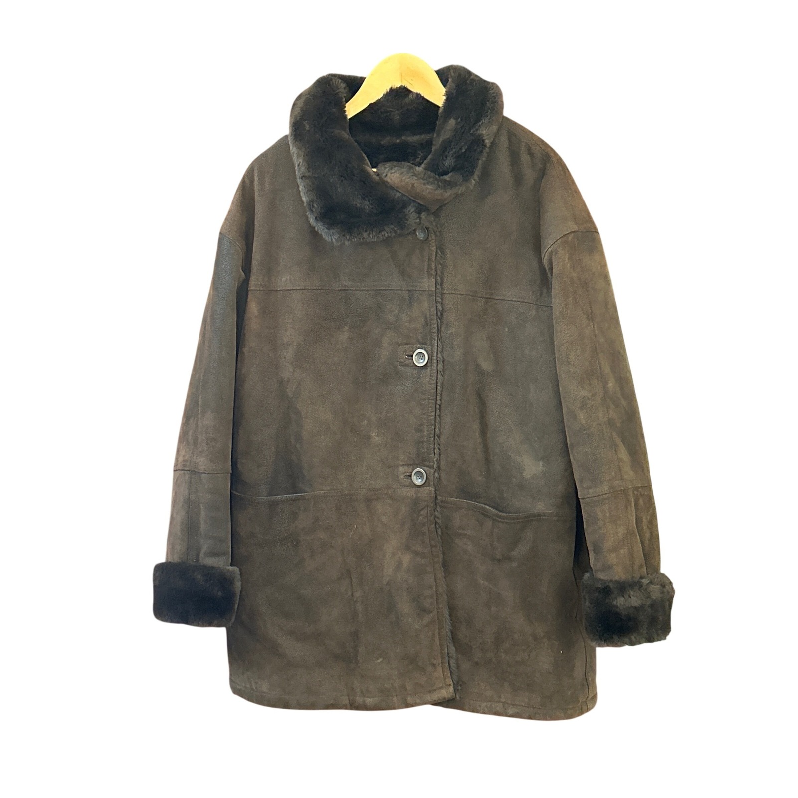 Reversible Vintage Jones NY Brown Leather Faux Shearling Coat  Winter Jacket L