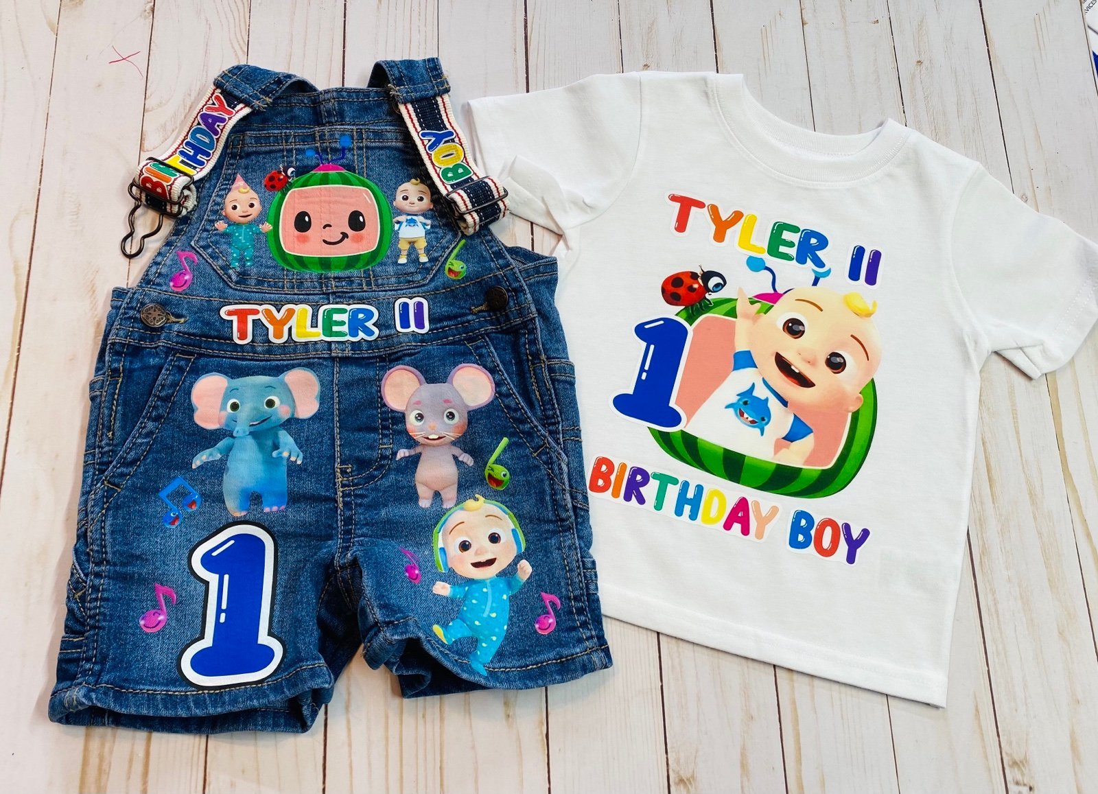 Cocomelon denim overalls and shirt personalized