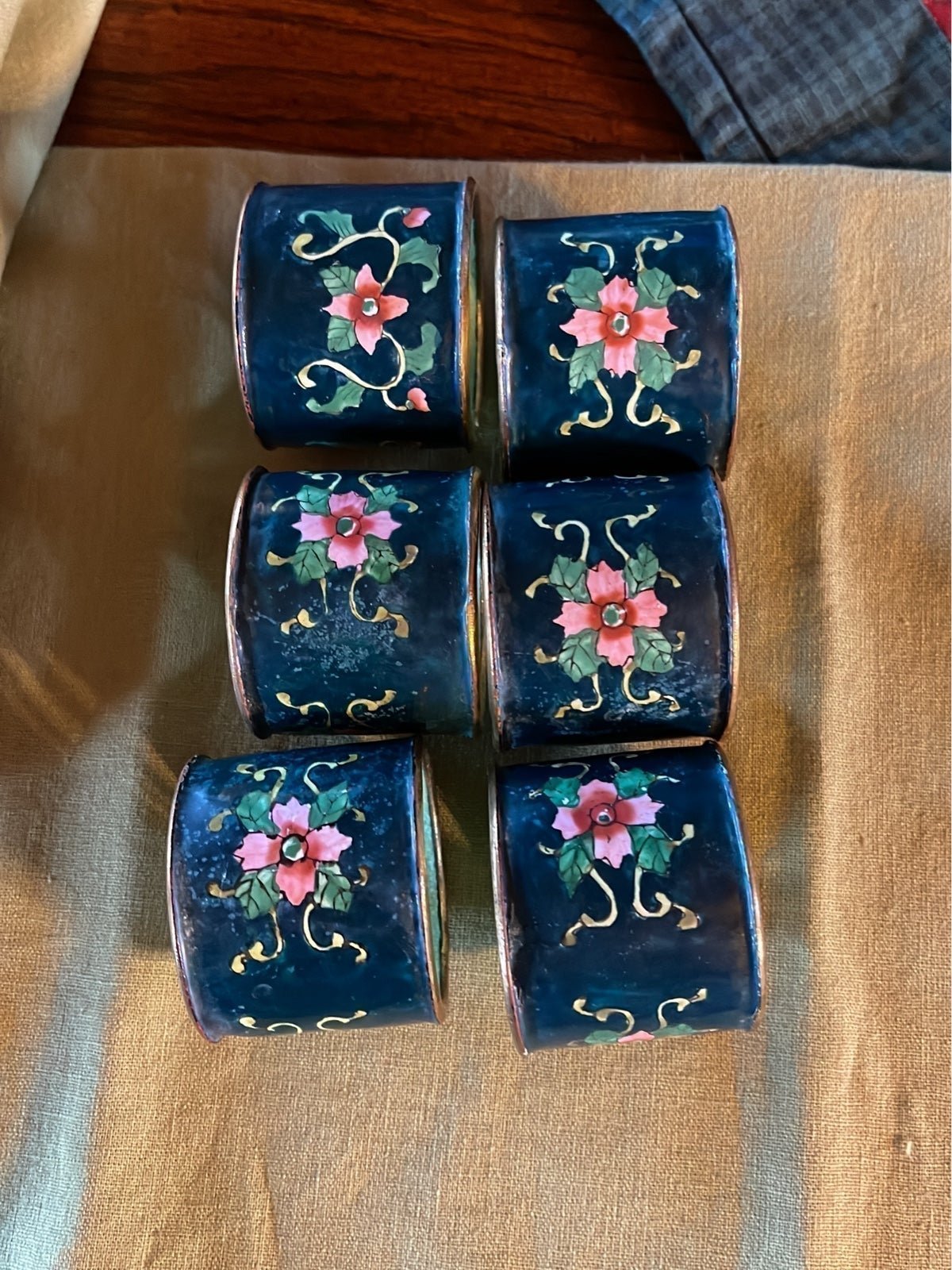 Authentic cloisonné napkin rings set of 6