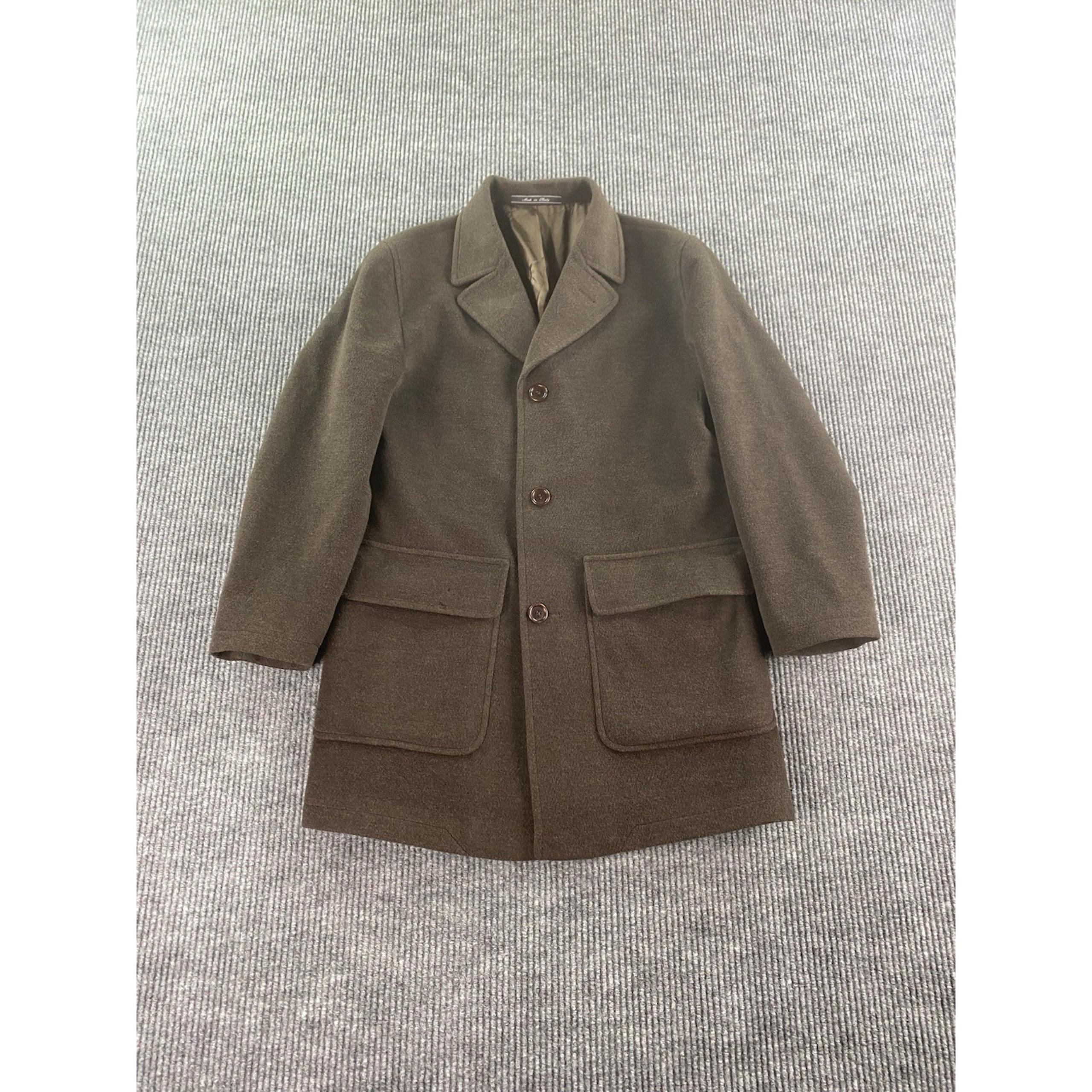 Vintage Saks Fifth Avenue Jacket 40 R Taupe Wool Cashmere Designer Pea Coat
