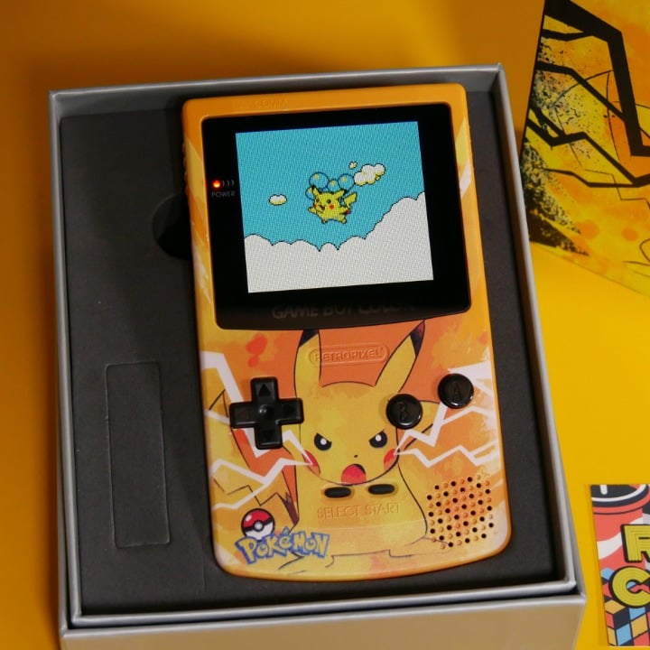 Custom Yellow Pikachu Gameboy Color with Battery, IPS LCD & Free Game