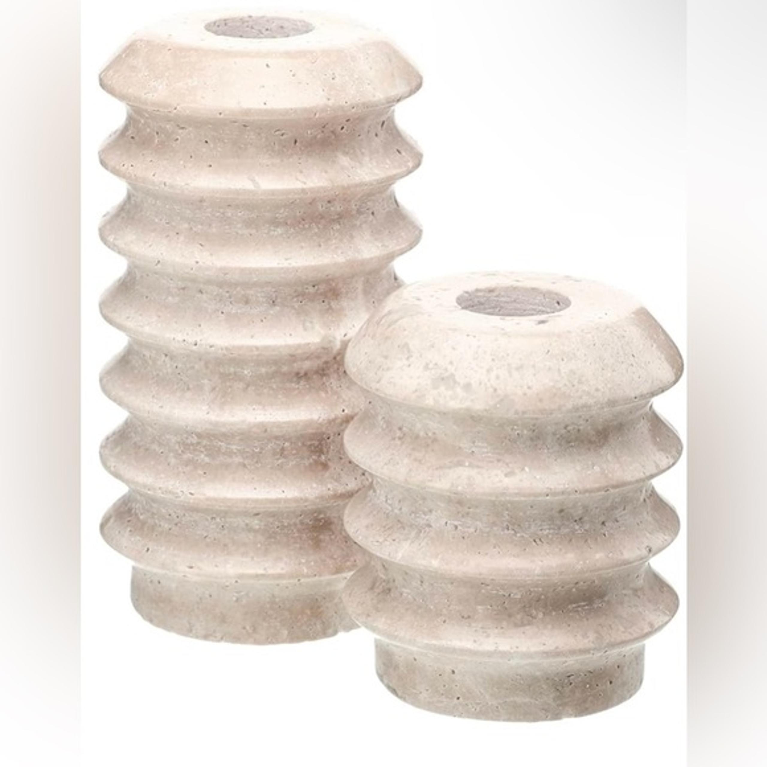 Beige Tapered Candle Holders Natural Travertine Marble