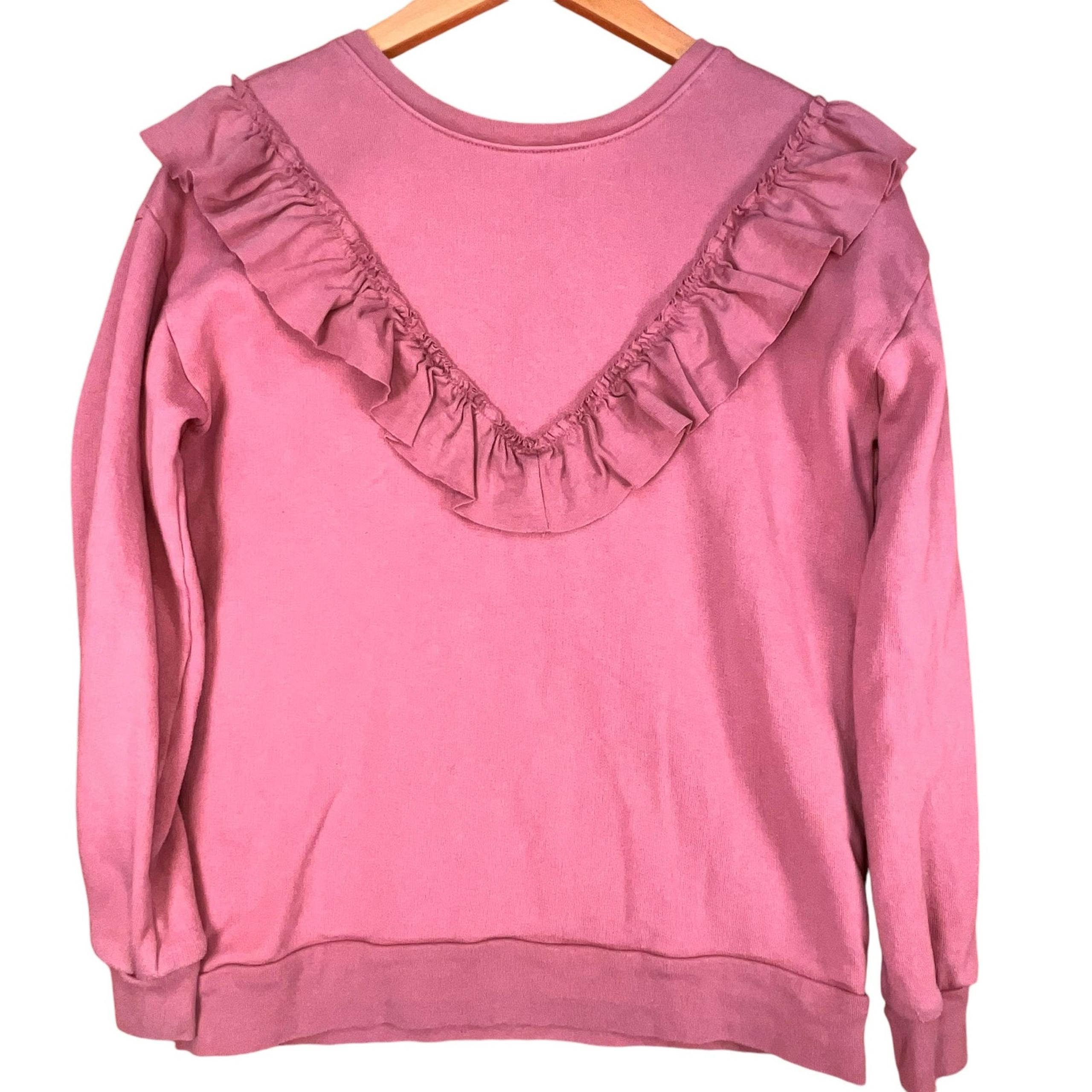 Tea Girls Pink Ruffled Long Sleeve Coquette  Easy Fit Cotton French Terry Top 14