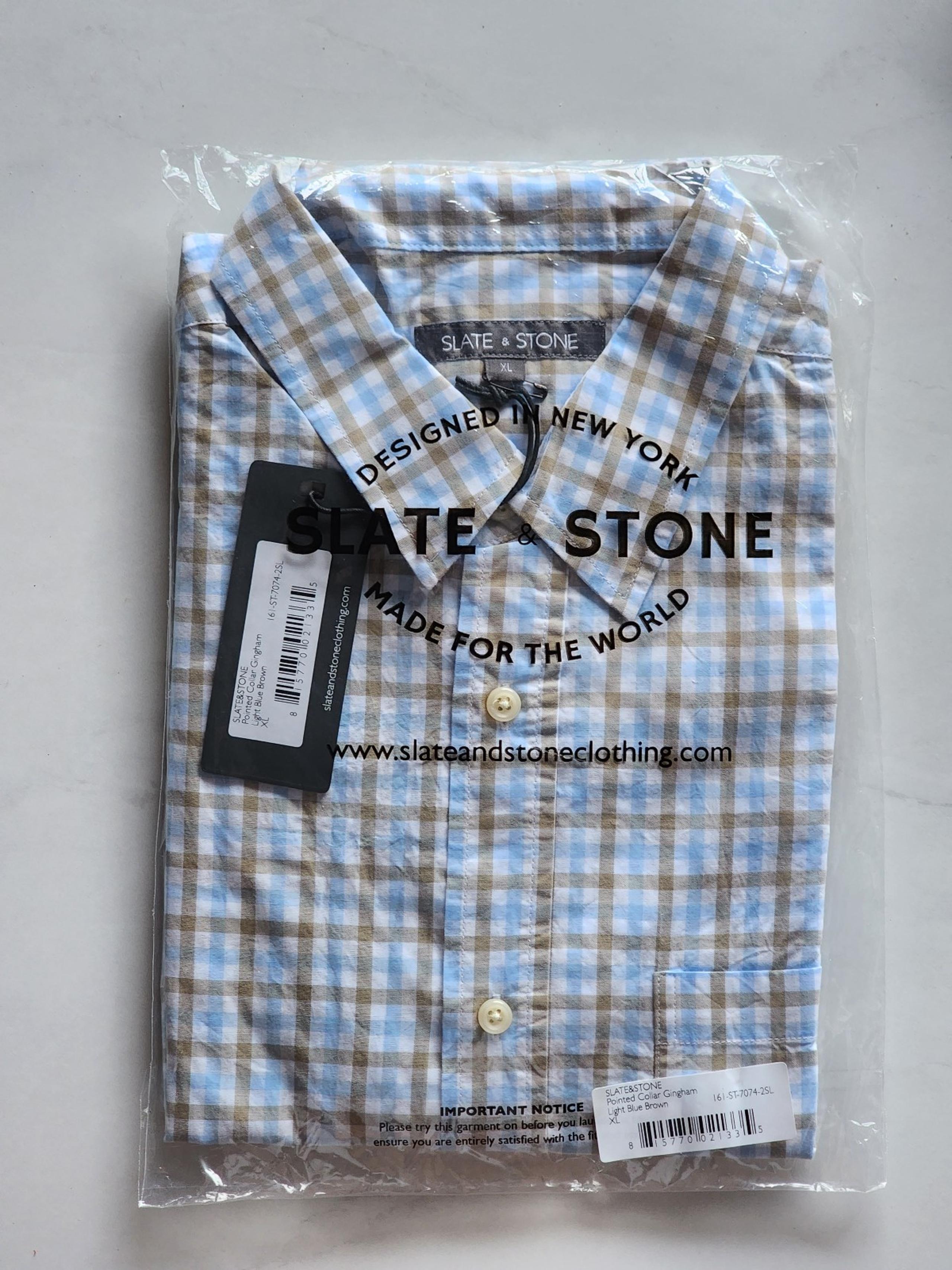 Slate & Stone button down pointed collar shirt blue/brown