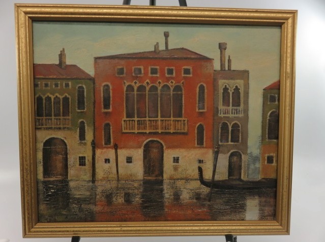 Vintage Signed Oil Painting, 1930 Venice