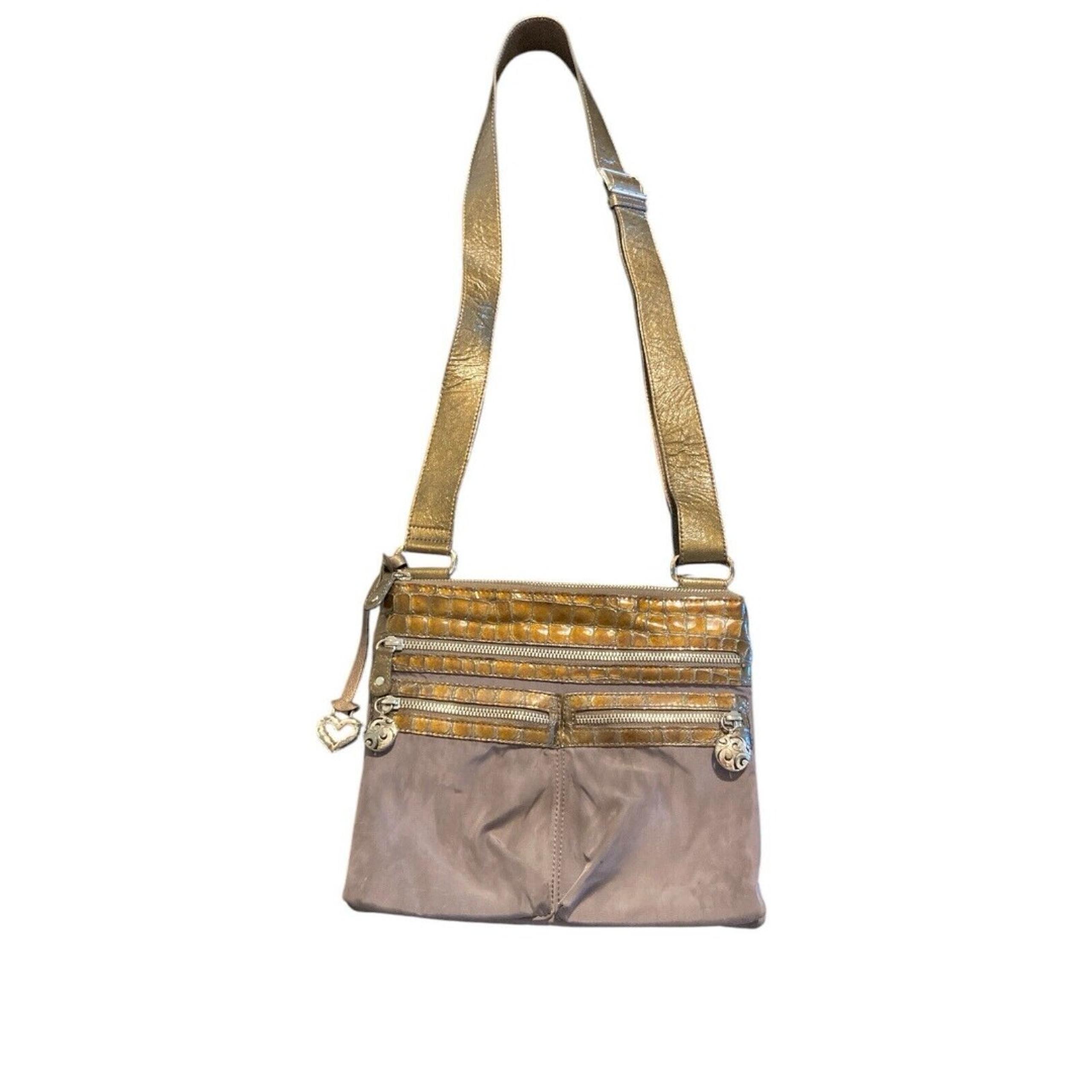 Brighton Nylon Crossbody Bag Green/Brown Multiple Pockets