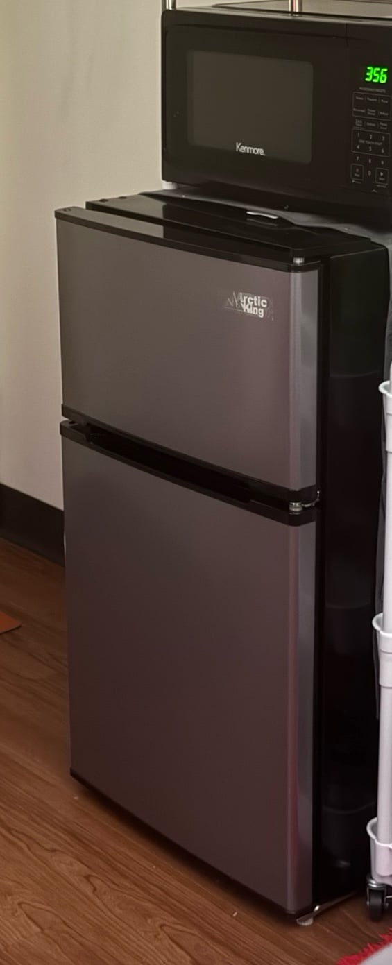 mini fridge with freezer and microwave set