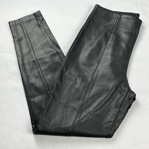 Ann Taylor New Women’s LT Black The Seamed Hidden Side Zip Faux Leather Legging