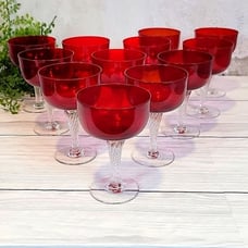 Colony glass Saturn pattern red clear twist stem Set of 12 sherbert glasses