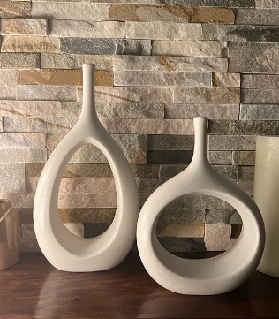 New White Ceramic Hollow Vases Set of 2 Flower Vase for Decor, Modern Decorative