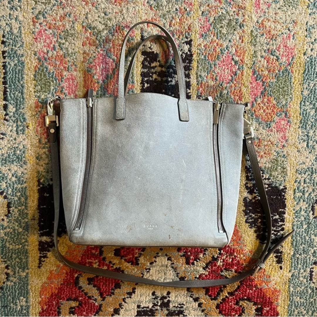 Luana Italy Suede Zip Tote Bag blue grey