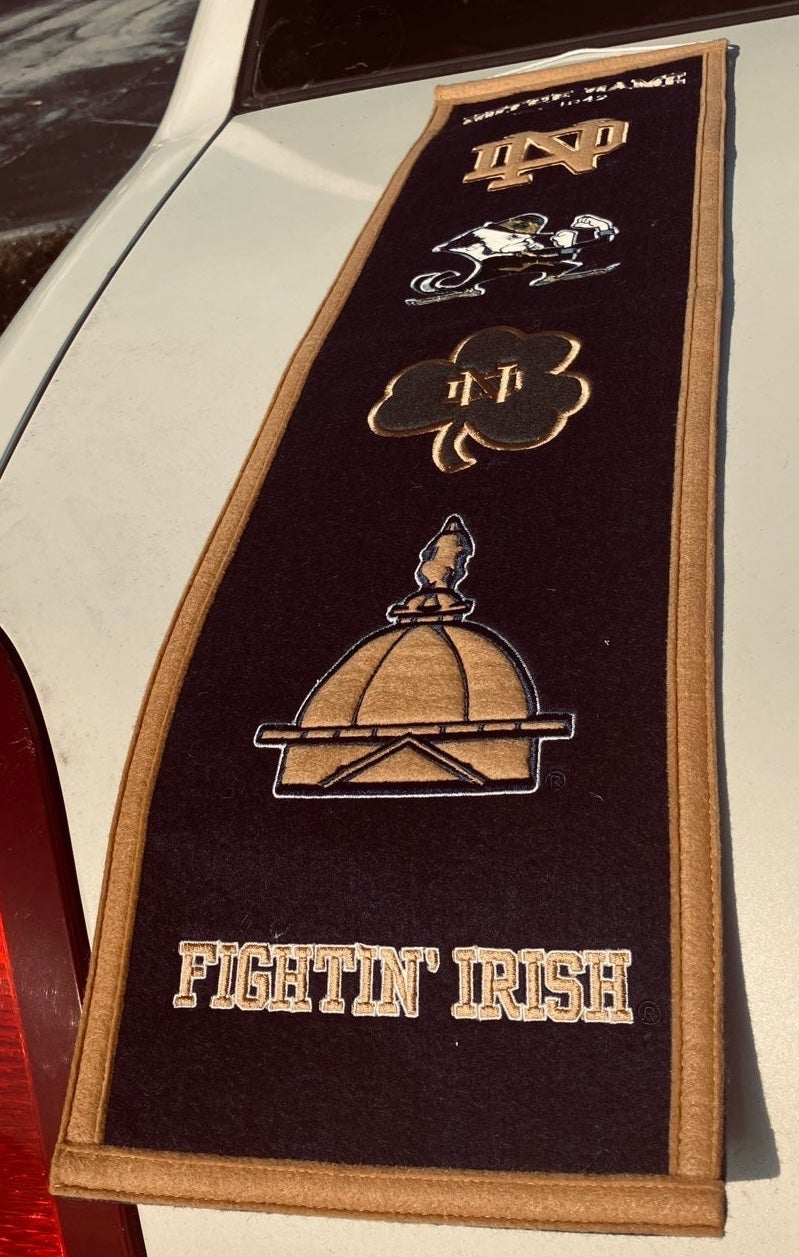 Fighting Irish of Notre Dame blue gold banner wall