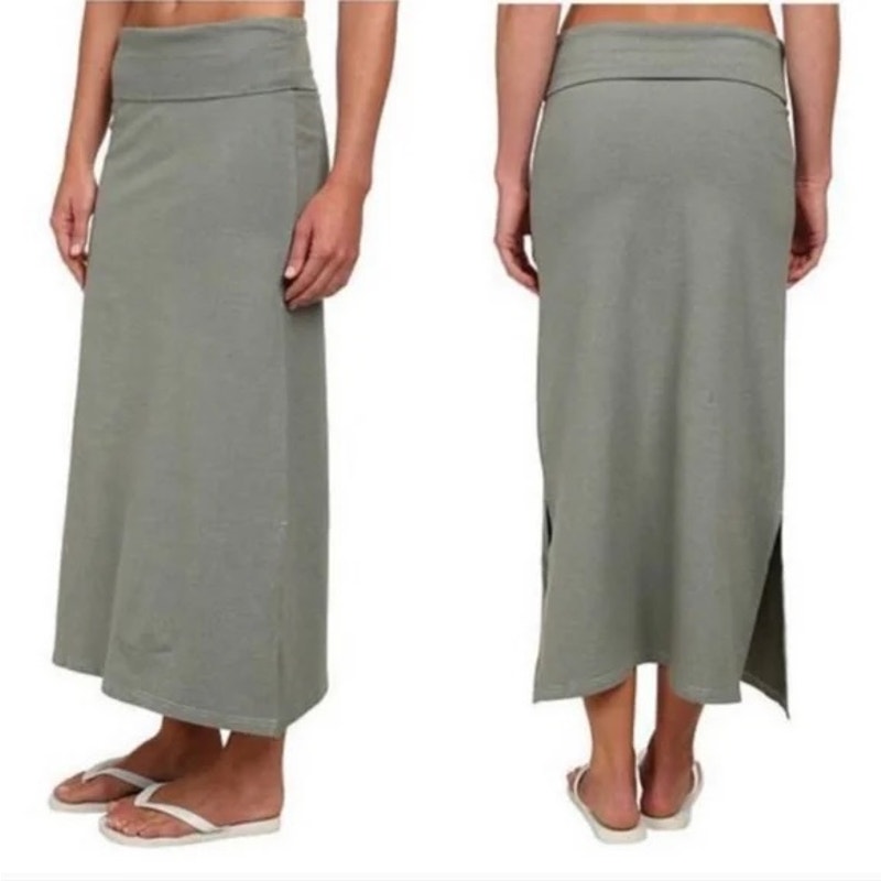 Patagonia Serenity Maxi Skirt XS Organic Cotton Green Gray Pinstripe Striped