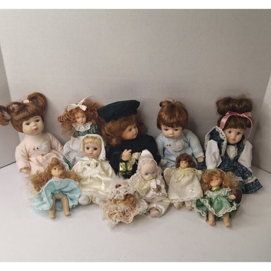 Vintage Porcelain China Doll Collection Set (Lot) 11 in Total, In Nice Condition