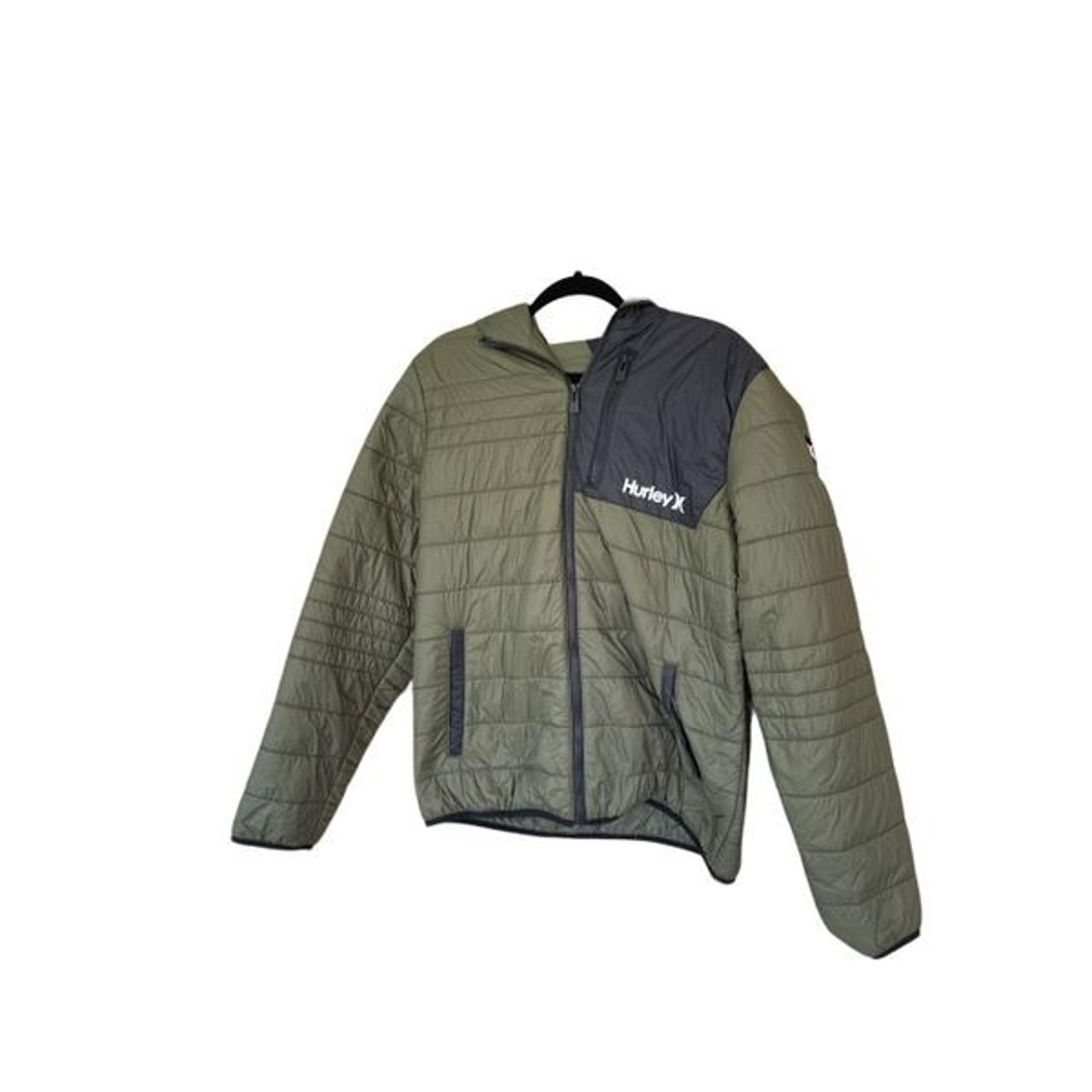 Hurley Men’s Cargo Khaki Full Zip Hooded Carrick Quilted Packable Jacket Size XL
