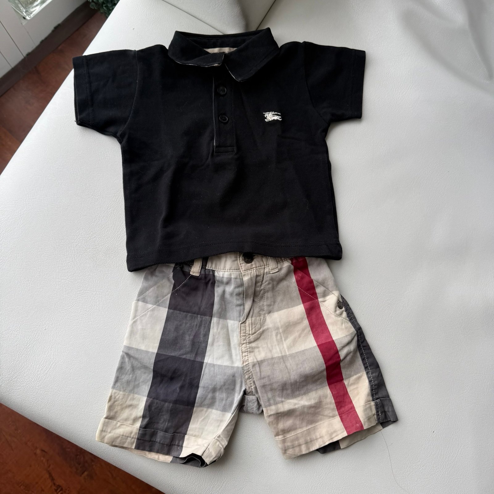 Baby kid top polo shirt + shorts elastic belt 3/6 months Burberry