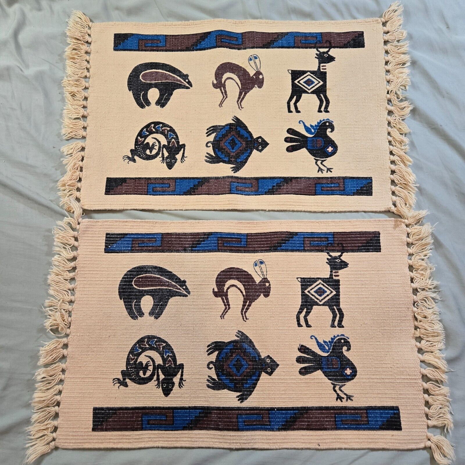 Placemats Pair El Paso Saddleblanket Co 18x12 Fringe Southwestern Animals